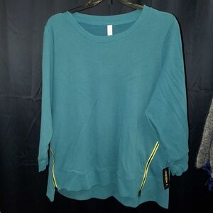 Ideology Teal Crew Neck Sweater with Yellow Zippers